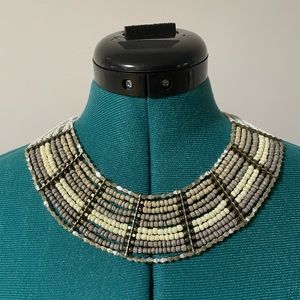Beaded Earthy Tone Choker Tribal Pattern w/ metal details Statement Necklace